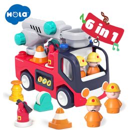 Diecast Model HOLA Baby Leren Brandweerwagen Speelgoed Montessori Ontwikkeling Motor Speelgoed met Lichten en Geluiden voor Peuter 18 Maand 230617