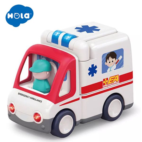 Modelo fundido a presión, ambulancia de ciudad HOLA, coche de sonido y luz, juguetes para niños, regalos para niños, 230617