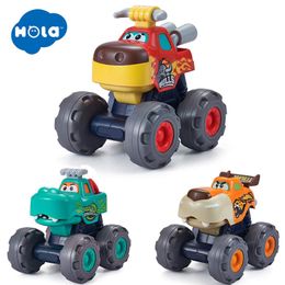 Modèle moulé sous pression HOLA jouet pour garçon de 1 an 3 paquets de camions pour tout-petits à traction par friction à partir de 2 ans Push and Go Monster Truck 230617