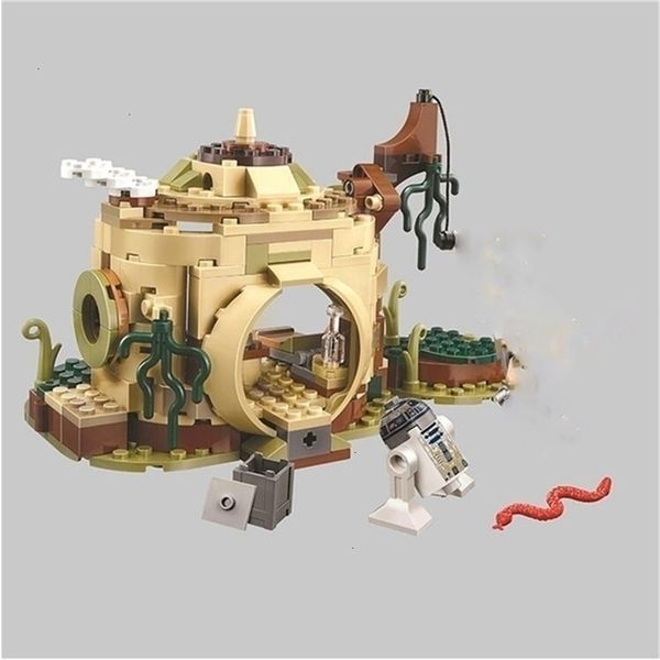 Modèle moulé sous pression en Stock Yodas Hut 10904 modèle blocs de construction Kits Space Wars 229 pièces Moc75208 de Constructions jouets éducatifs cadeaux de noël 231204