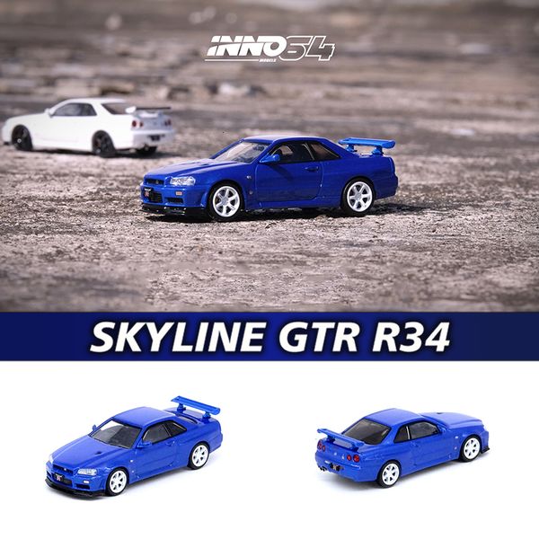 Modèle moulé sous pression INNO En stock 1 64 Skyline GTR R34 V SPEC II N1 Blanc Bleu Alliage Diorama Car Collection Miniature Carros Toys 230802