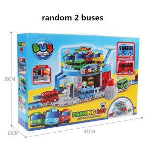 Diecast model Mainan Anime Korea The Little Bus Garage Puzzle Merakit Track Transit Service Station Packing Lot Dengan 2 Mainan Tayo 230515