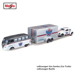 Modèle moulé sous pression Maisto 1 64 Volkswagen Van Samba Beetle Car Trailer Design élite transport moulé sous pression modèle de précision voiture collection cadeau 230821