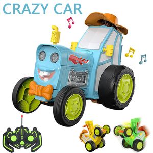 Diecast Model Mini Rc Auto Met Muziek Lichten Crazy Jumping Voertuig Infrarood Afstandsbediening Stunt Walk Upright Truck Grappige kinderen Speelgoed 230703