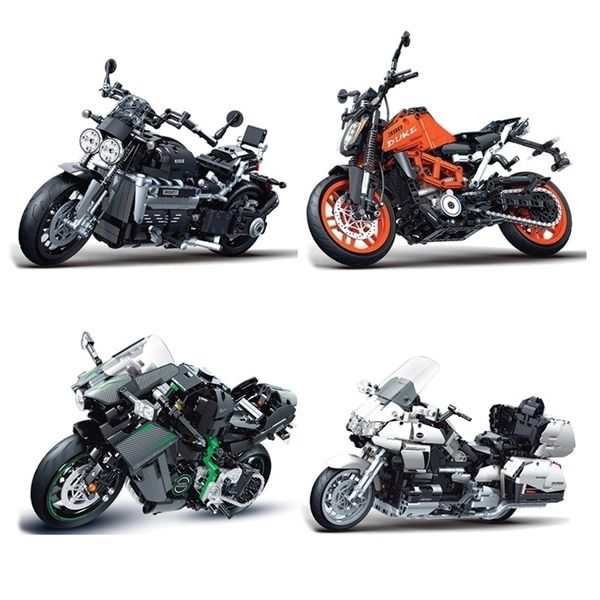 Modèle moulé sous pression MOC blocs de construction Kits de moto ensembles de briques de modèle ensembles de véhicules de moto de course de ville jouet en brique cadeaux de noël pour enfants 231204