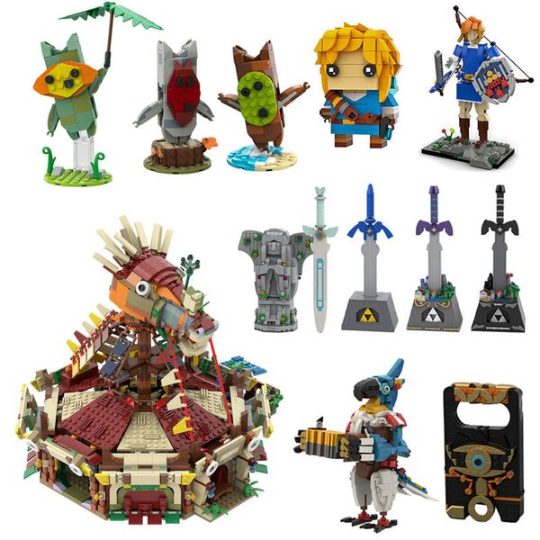 Diecast Model Moc Zeldaed Ruins Guardian Link Master Sword Estable Keglo Seeds Building Blocks Kit Figura de acción Ladrillos Juguetes para niños Regalos 230705