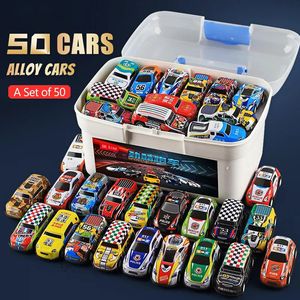 Modelo fundido a presión Original 50 Uds Mini coche de juguete extraíble con caja mapa Kit de vehículo de inercia para niños colección regalo 231007