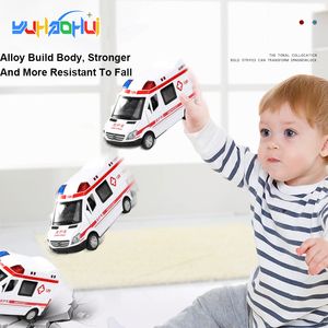 Diecast Model Public Security Car Ambulance Pull Back Off Road Toy Alliage 5 Porte Sound Light Enfants Garçon Fille Simulation Jouets 230703