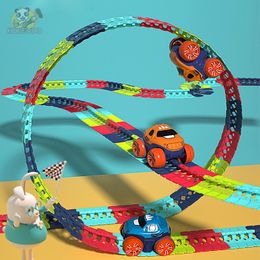 Diecast model oplaadbare kinderen track voor jongens flexibel met LED -verlichting race -auto -set antigravity geassembleerd cadeau voor kind 230518