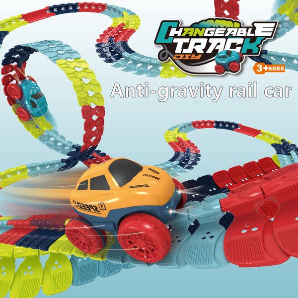 Modèle moulé sous pression piste rechargeable pour garçon flexible avec LED Light Up Race Car Set Anti gravité assemblé cadeau pour les enfants 230829