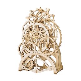 Modèle moulé sous pression Robotime 4 types d'horloge à pendule bricolage modèle mécanique 3D modèle en bois kits de blocs de construction assemblage jouet cadeau pour enfants adultes 231204