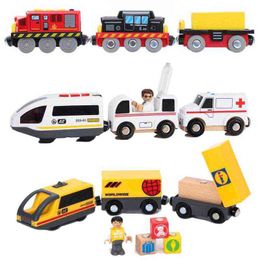 Diecast model s nieuwe magnetische trein ambulance politieauto brandweerwagen helikopter compatibele brio houten track kinderspeelgoed 0915