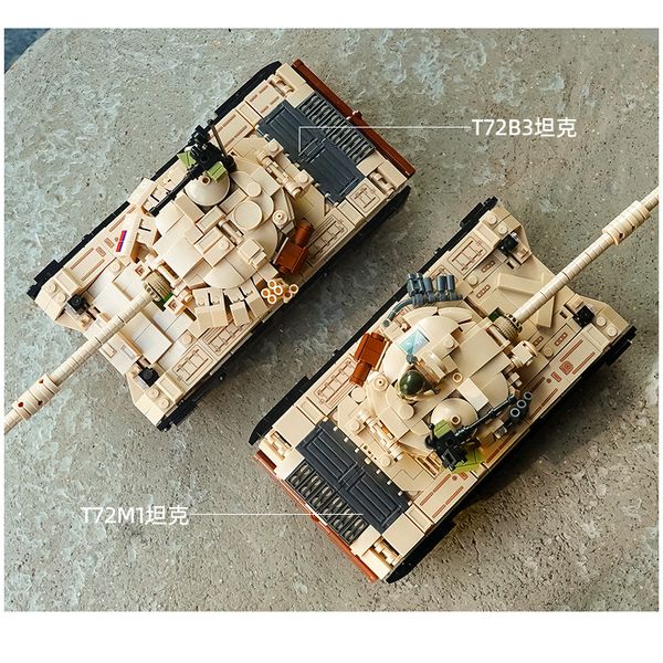 Modèle moulé sous pression char de combat militaire soviétique T72 Panzer T34 M1A2 Kit de blocs de construction WW2 armée véhicule soldat figurines jouets cadeaux 230705