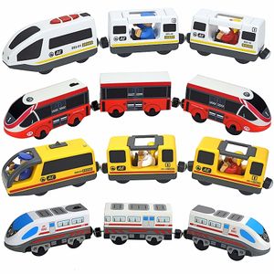 Diecast Model Train Track Wooden Toys Magnetic Set Electric Car Locomotive Slot Fit All Wood Brand Biro Railway Tracks For Kids 230605