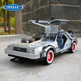 Modèle moulé sous pression Welly 1 24 DMC12 DeLorean Time Machine Retour vers le futur Car Metal Toy Simulation Collection Kids Gift 230605