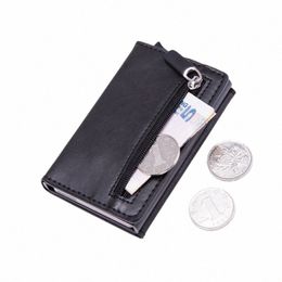Dienqi anti rfid ID -kaarthouder Case Men Leather Metal Wallet Male munt Purse Women Mini Carb Credit Card Holder met rits Q2cy#