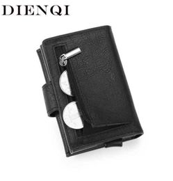 Dienqi RFID Blocking Credit Card Holder Men Portefeuilles Slim Business Cuir Metal Metal Holder Pocket Case Magic Smart Wallet9704670
