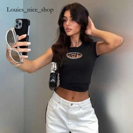 Diesel Top Top 24SS Top Quality Womens Designer T-shirt Slim Fit Crop Top D broderie courte ouverte ombilical Tee Small Street Hot Girls Voldants polyvalents 288