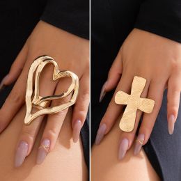 Diezi overdreven zoete coole Big Heart Cross -ringen voor vrouwen unisex geometrisch gouden zilveren kleur knokkel gewrichtsring 2023 nieuw