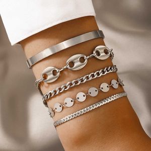 Diezi Hip Hop Zilver Kleur Geometrische Manchet Armbanden Voor Vrouwen Mannen Vintage Punk Elegante Ketting Armband Sets Gift Nieuwe 2021 Sieraden G1026