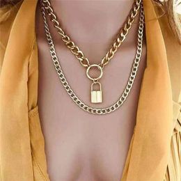 DIEZI multicouche Vintage cercle serrure pendentif collier Punk mode couleur or chaîne en métal colliers ras du cou pour les femmes bijoux 316y