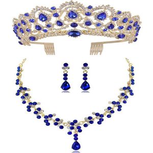 Diezi novo vermelho verde azul coroa e colar brinco conjunto de jóias tiara strass casamento conjuntos de jóias de noiva acessórios 267m