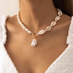 DIEZI Zomer Barok Imitatie Pearl Choker Sleutelbeen Ketting Voor Vrouwen Shell Water Drop Hanger Ketting 2021 Sieraden