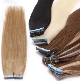 Verschillende kleuren Human Skitts Silky rechte blonde tape in Hair Extensions 40Pieces per pak 8inch tot 30 inch Instock4688269