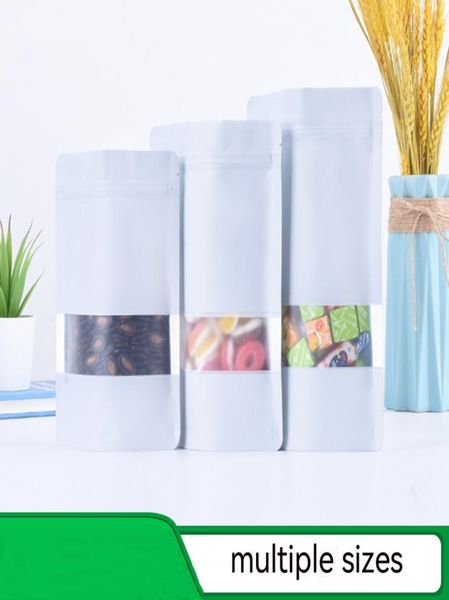 Différentes tailles Blanchez les sacs d'emballage alimentaire à fermeture éclair avec une fenêtre claire sur la fleur sèche avant et les fruits de rangement fait maison Bag5967928