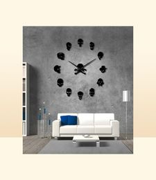 Verschillende schedels Diy Horror Wall Art Giant Wall Clock Big Naald Frameless Zombie Heads Large Wall Watch Halloween Decor 20112294624