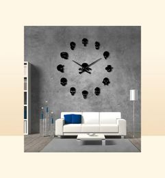 Différentes têtes de crâne bricolage Horreur mur d'art géant mural géant mural grande aiguille sans cadre zombie têtes grand mur de montre Halloween décor 20119255003