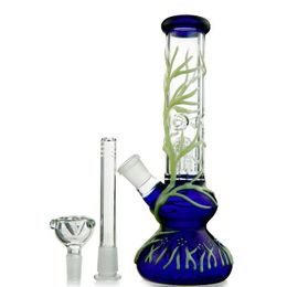 Brochettes de basseils diffuses 9 pouces 4 mm d'épaisseur verre UV Bongs 4 bras d'arbre d'arbre de percolateur huile DAB plate-forme lueur dans les tuyaux d'eau sombre 18mm joint femelle avec bol