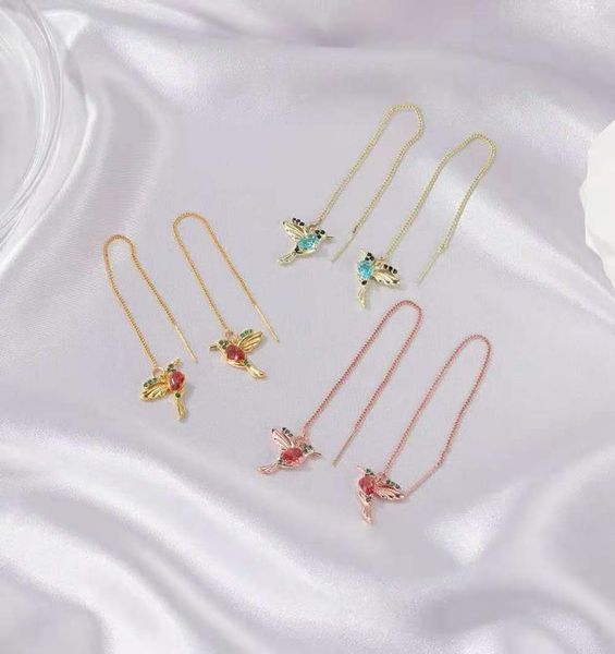 DIGCOM 2020 nouvelle mode de noël rouge zirconium ailes mélangées oiseau boucles d'oreilles ligne d'oreille pour nouveau moderne women4293175