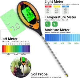 Digital 4/5 dans 1 sol de pH-mètre Humiture Monitor Température Température Sunlight Tester pour les plantes de jardinage Élevage avec Blacklight