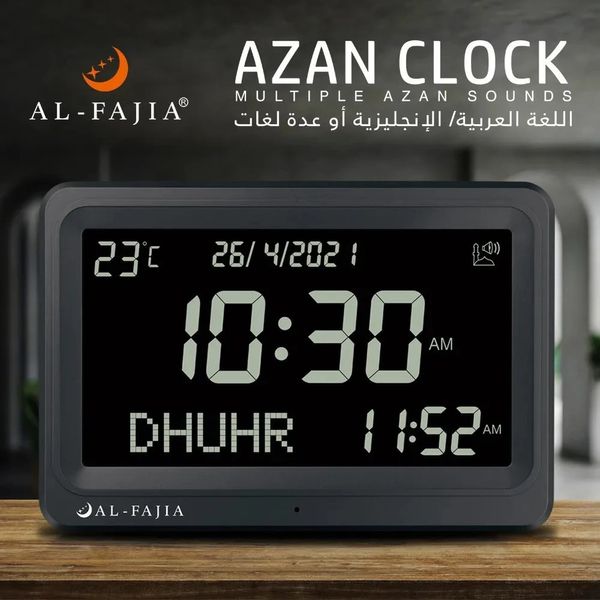 Réveil numérique 8 sons Al-Fajia plus grand écran LCD bureau Azan horloge calendrier prière musulmane électronique horloge de Table chambre 240116