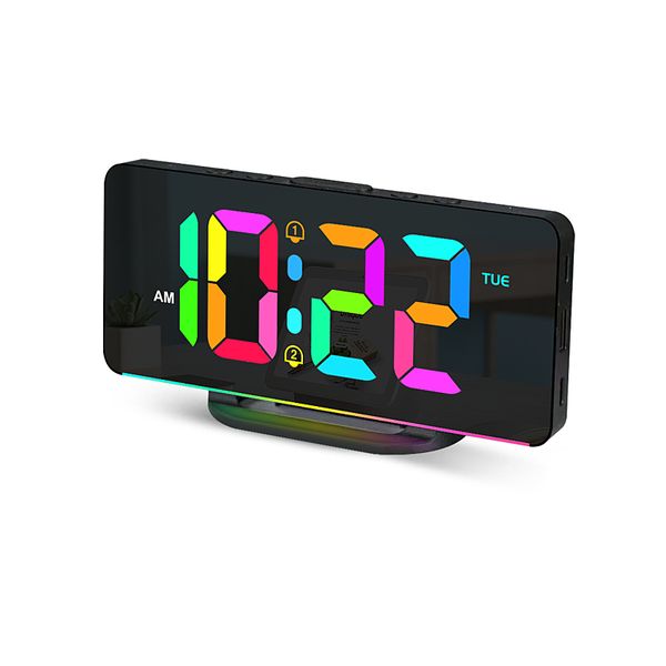 Horloge d'alarme numérique / Mur Horloge électronique dimmable avec RVB Atmosphère Night Light Time Time USB Charger Week Dispus