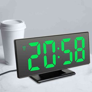 Réveil numérique LED miroir horloge électronique grand écran LCD horloges horloge de table numérique sans bruit avec calendrier de température 211111
