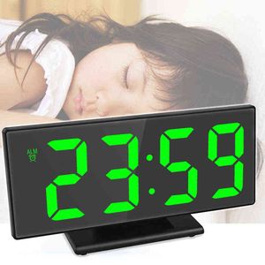 Réveil numérique LED miroir réveils électroniques grand écran LCD horloge de table numérique avec calendrier température 211111
