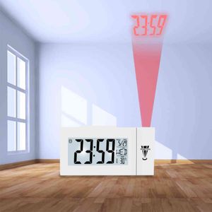 Digitale wekker LED-projector Temperatuur Thermometer Desk-tijd Douentedisplay Projectie Kalender USB-oplader Tafelklok 211112