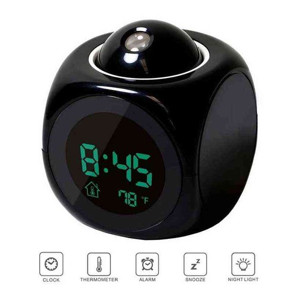 Despertador digital LED Proyector Temperatura Escritorio Hora Fecha Pantalla Proyección Calendario Cargador USB Reloj de mesa Decoración para el hogar 211111