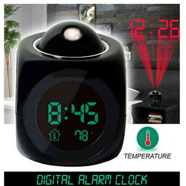 Réveil numérique Projecteur LED Température Thermomètre Bureau Heure Affichage de la date Calendrier de projection Chargeur USB Horloge de table 211111