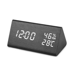 Digitale wekker LED Houten Snooze Tafelhorloge met Temperatuur en Vochtigheid Meter Indoor USB / AAA Powered Bureau Clocks 211112