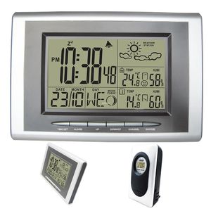 Freeshipping Digital Alarm Clock Radio Gecontroleerde Sensor RCC DCF Draadloze Weerstation met Indoor Outdoor Thermometer Hygrometer