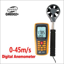 Anemómetro digital Medidor de velocidad del viento Volumen del aire Temperatura ambiente con interfaz USB GM8902 + Anemómetros de 0-45 M/S