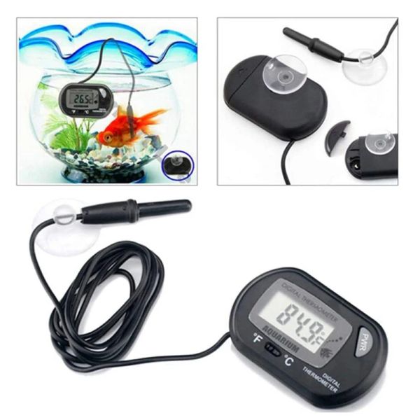 Termómetro de acuario digital Sensor de pantalla LCD Accesorios de pescado con cable de Aquarium Termómetro de agua Accesorios Negro