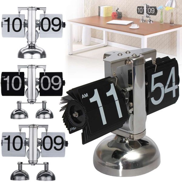 Digital Auto Flip Clock Retro Vintage Style Down Metal Simple Double Stand Horloge de table Conception de flip automatique unique Horloge à quartz Y200407