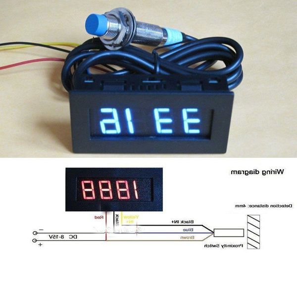 Livraison gratuite Tachymètre numérique à LED bleue RPM Panneau de vitesse Compteur 5-9999RPM Tacho Gauge Hall Capteur de proximité 12V 8-15v Rscro