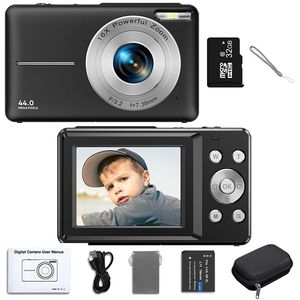 16x Zoom Digital Camera for Kids, 1080P 44MP Compact Camcorder with 2.4'' LCD, 32GB SD Card Included, for Beginner Photography