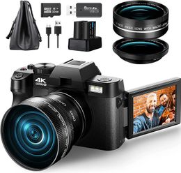 Digitale camera's G-Anica Macrolens 4K digitale camera Flip-screen Selfie-camcorder 48MP Vlog WIFI Webcam Videorecorder 16X digitale zoom 231204