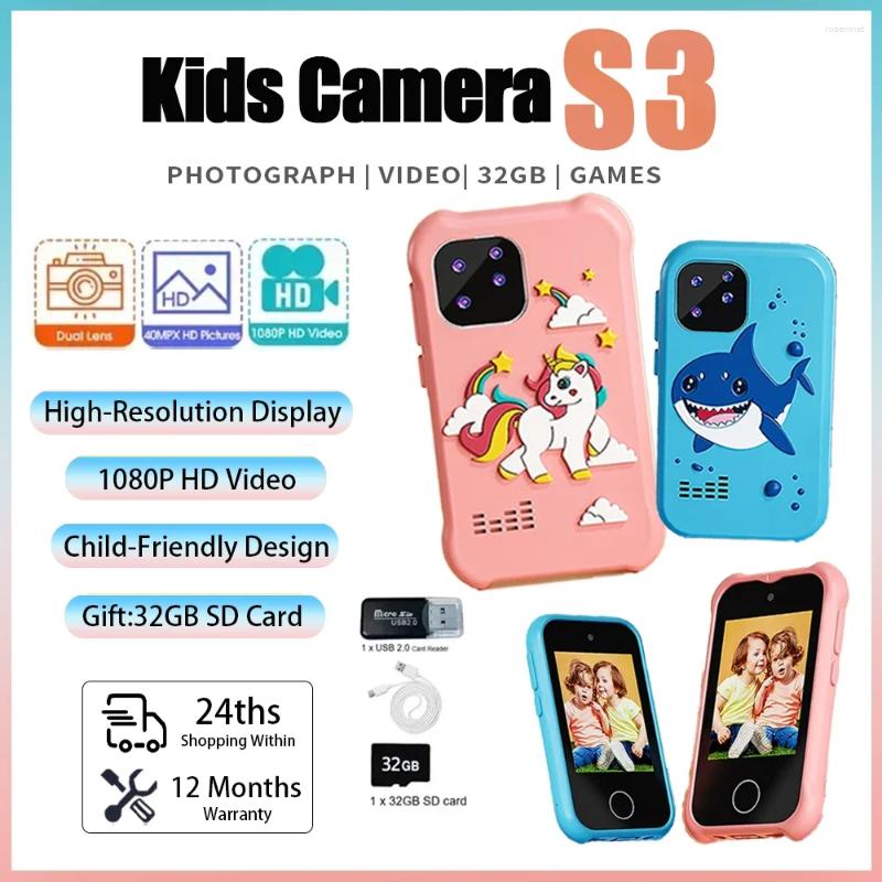 Digitalkameror Kids Smart Phone Toys Children Dual Camera Touch Screen Christmas Födelsedagspresenter med 32G SD -kort